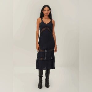 FARM Rio Black Lacy Slip Dress